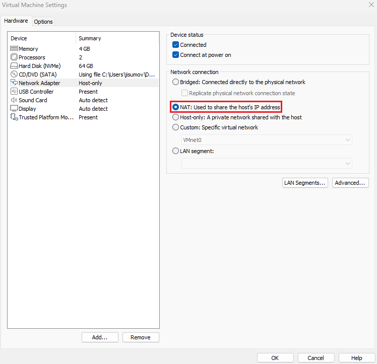 NAT Network Connection