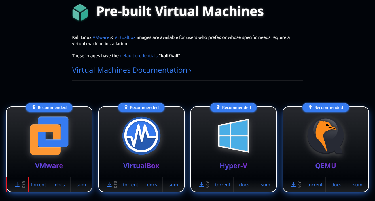 Kali Linux Pre-built VM