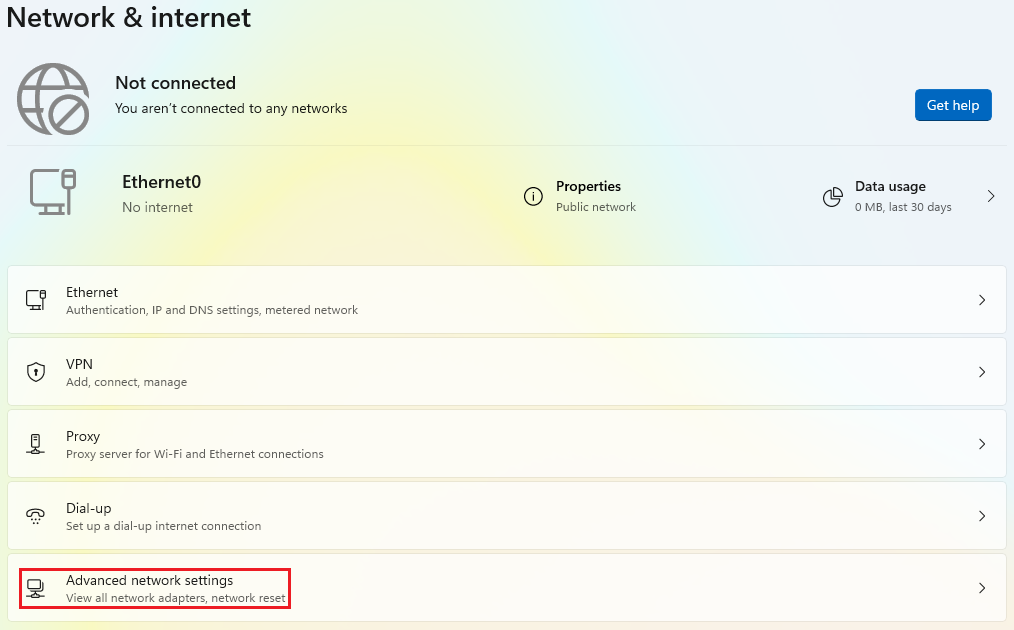 Windows Advanced Network Settings