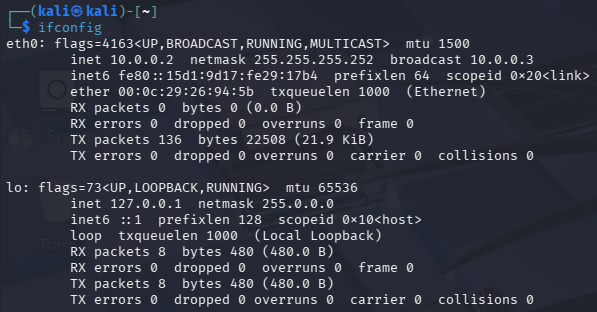 Kali Linux ifconfig