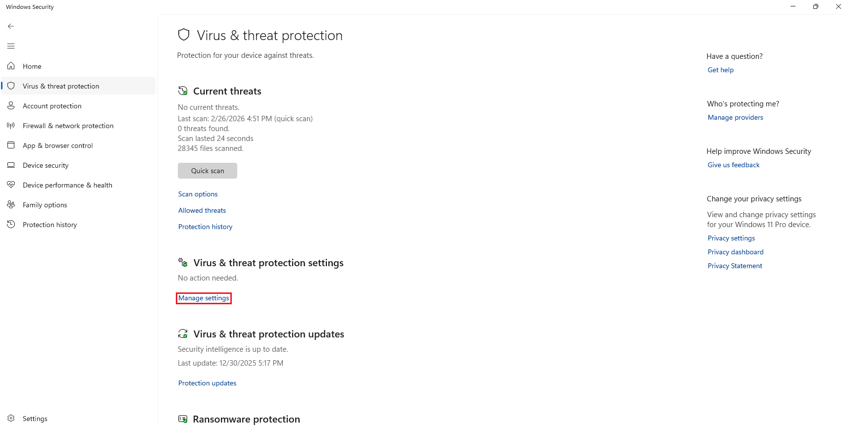 Windows Security Panel