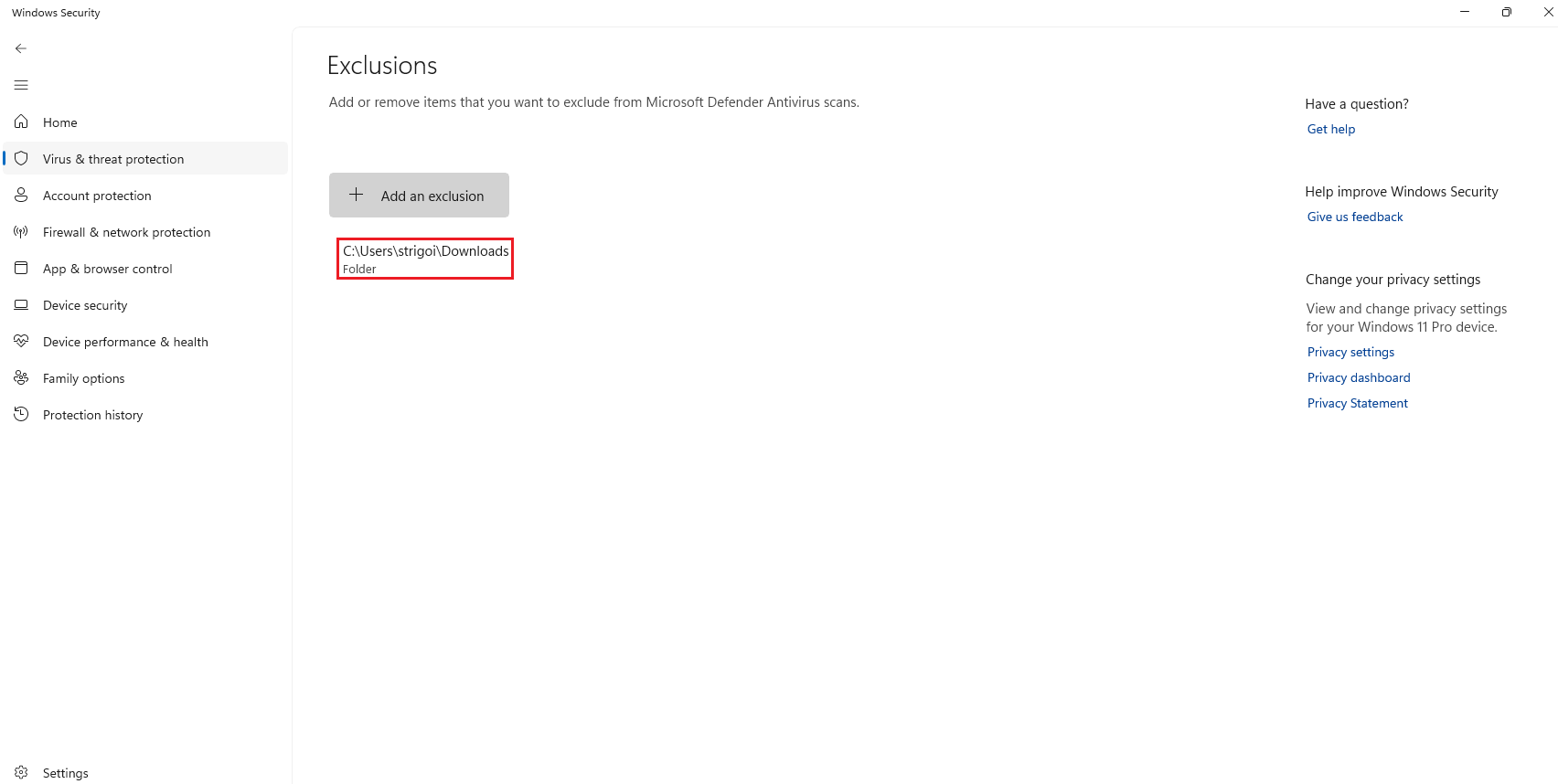 Windows Security Excluded Folder