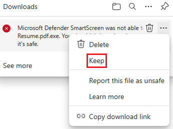 SmartScreen Keep File