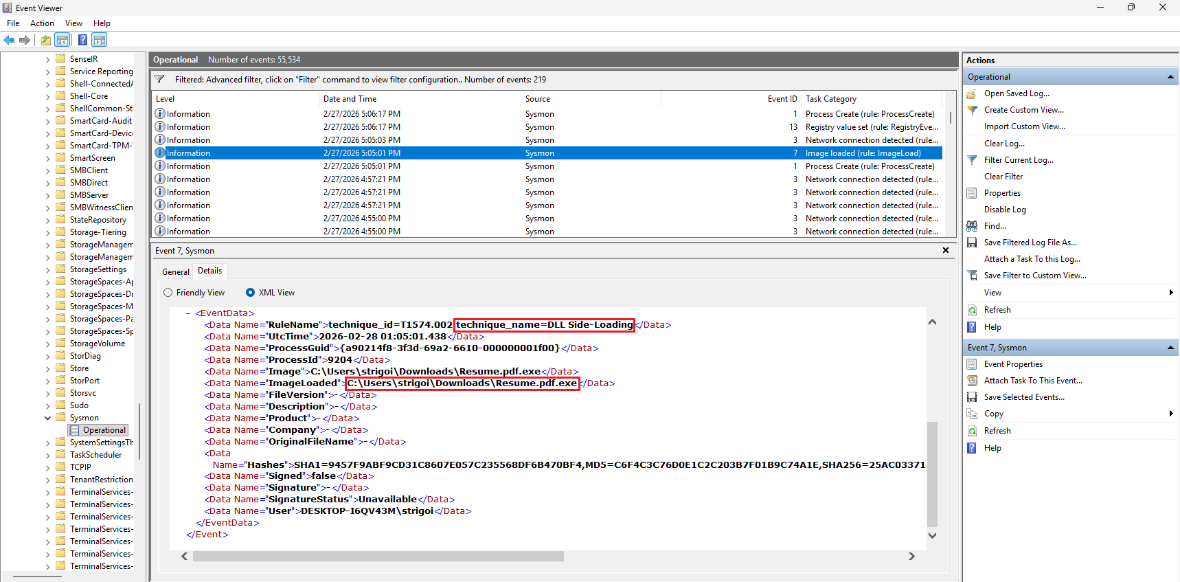 Event Viewer XML Query Results