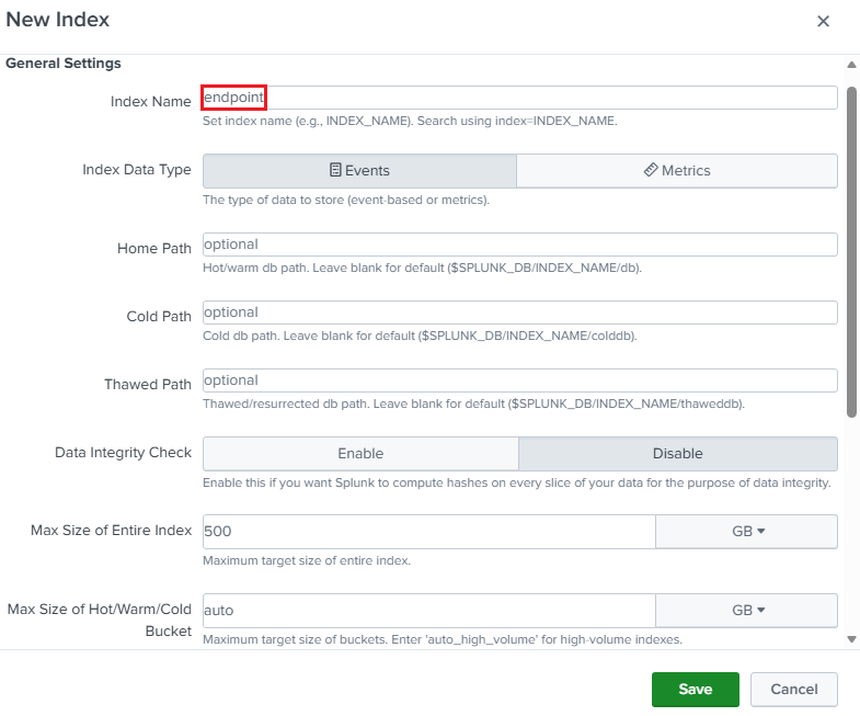 Splunk Endpoint Index