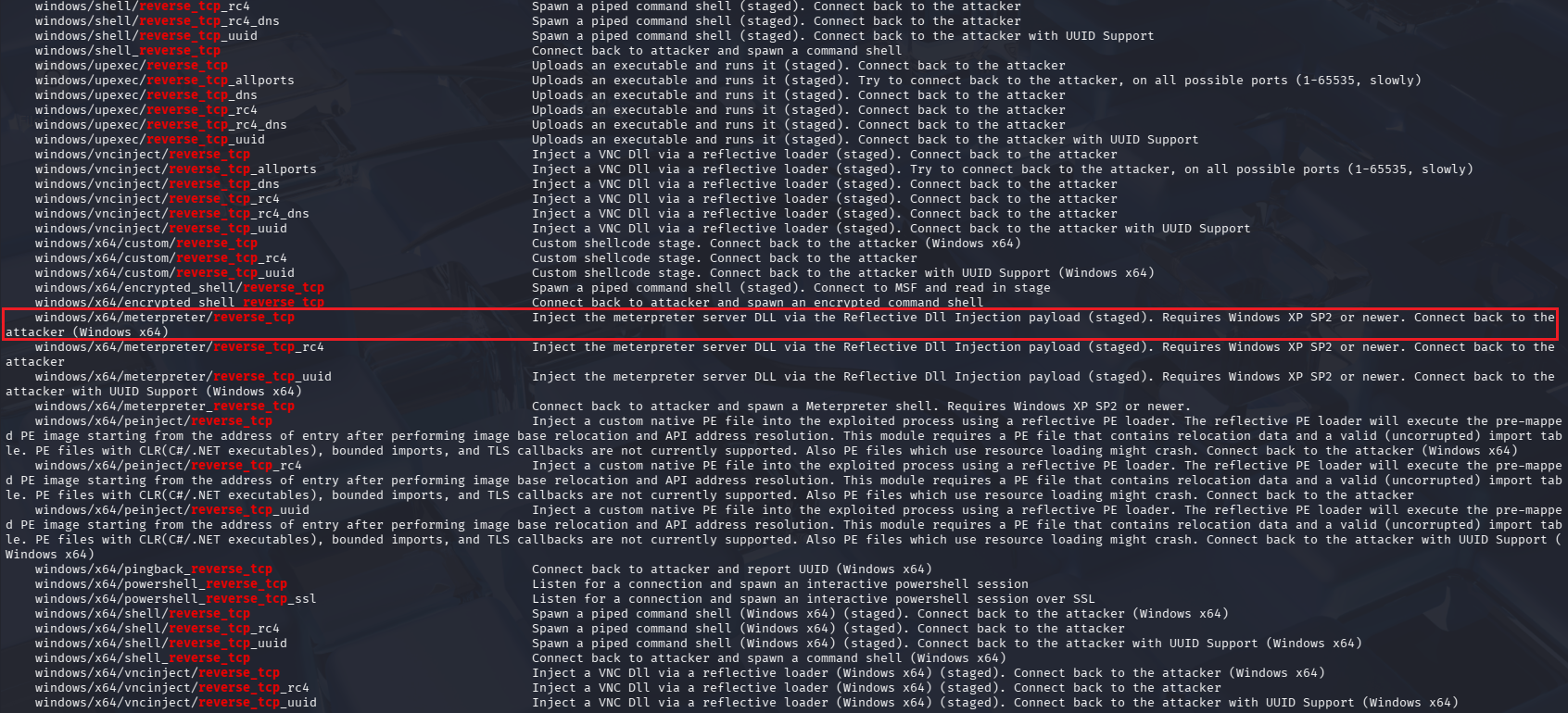 Msfvenom Payloads Grep
