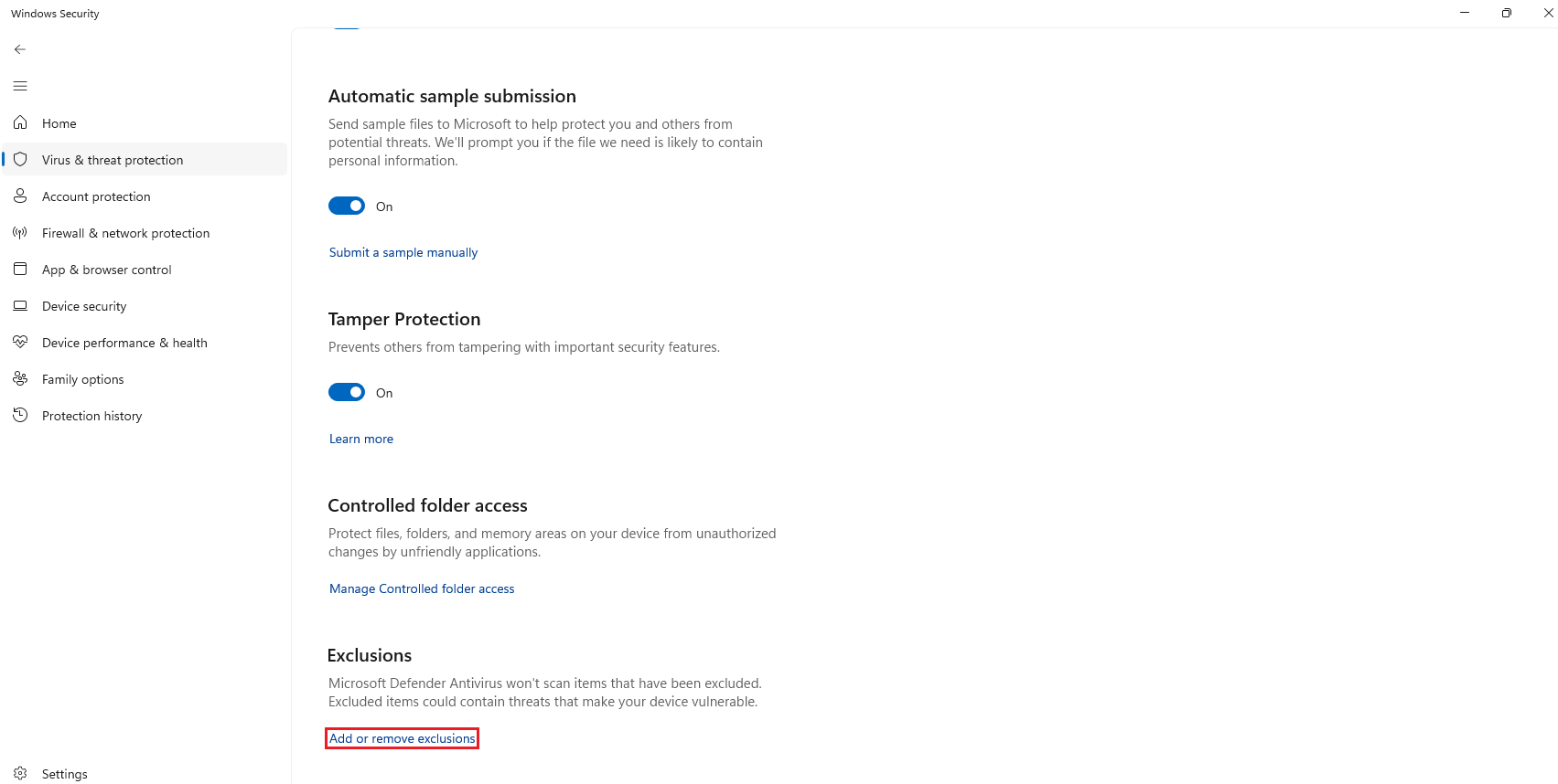 Windows Security Exclusions