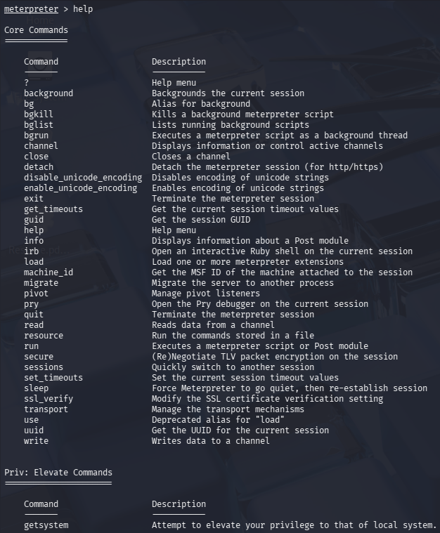 Meterpreter Help
