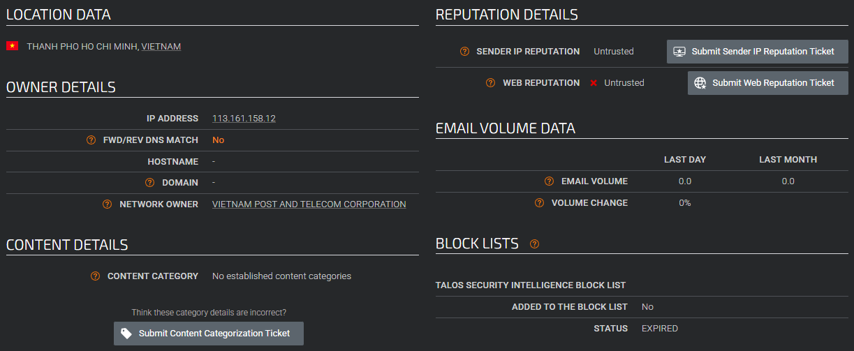 Talos Intelligence IP Lookup